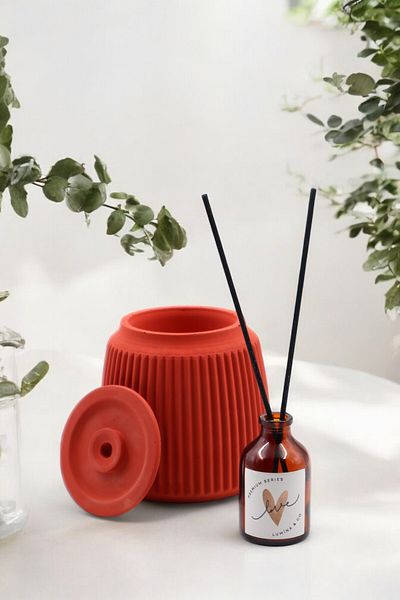 LUMİNA Brick Color Perforated Cover Concrete Room Fragrance Box |   Decorative Jar Design