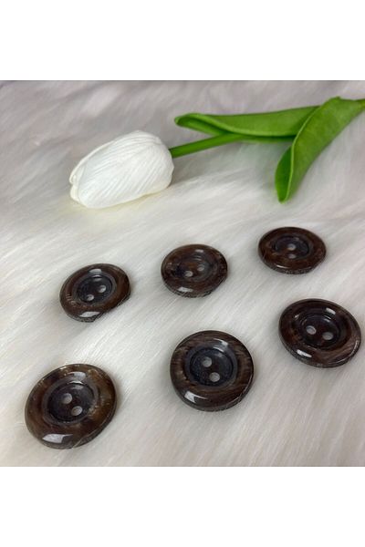 BRAVE TEKSTİL ÜRÜNLERİ Round Model Brown 2 Hole Button (40 Size) 25mm-6 Pcs