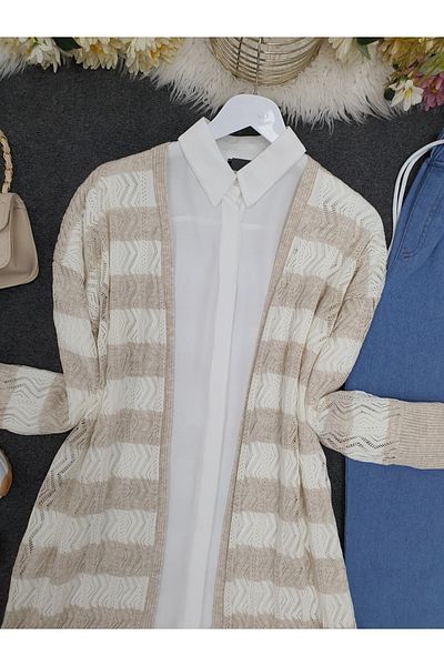 HİJABAYA Zigzag Openwork Fine Knit Cardigan