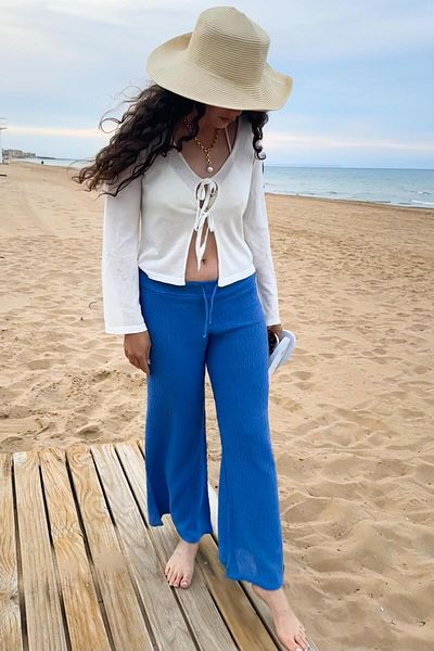 CHUBA Women's Flared Knitwear Flare Fit Patterned Trousers Indigo 25S3028