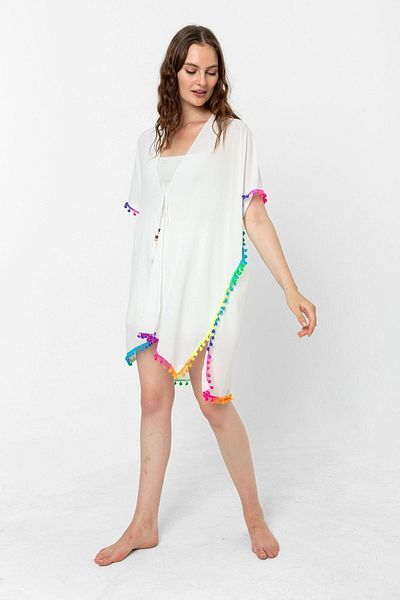 FELLMENS White Color Tassel Detailed Women's Pareo Beach Dress