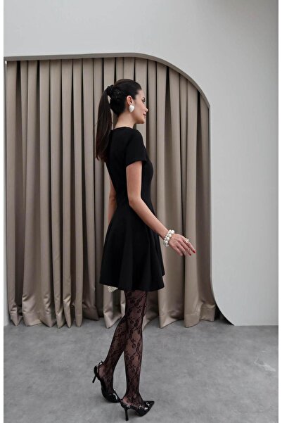 Deafox Black Crepe Fabric Skirt Piece Mini Dress