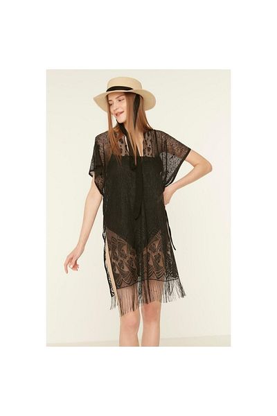 MARBERRY Black Mesh Women's Pareo Beach Dress