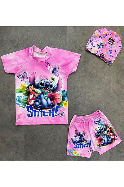 Arya Nisa Kids Girl's Stich Printed Bottom Top Swimwear Bone Suit