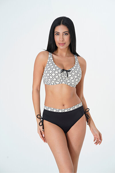 Sunsurf 2025 Kreasyonu Beyaz, Baklava Desenli, Toparlayıcı Bikini Takımı