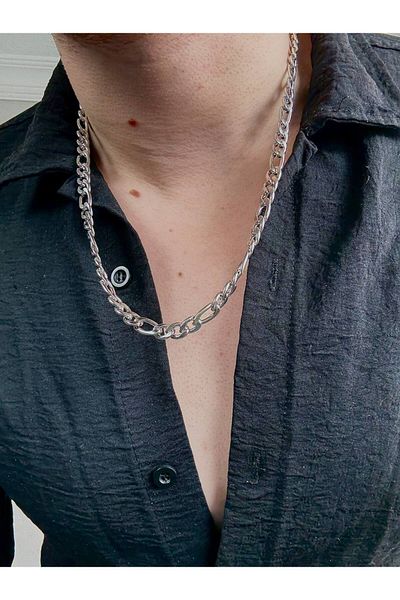 Arvens Men's Silver Stainless Steel Necklace Does Not Lose Color Does Not Fade Unisex Does Not Fade