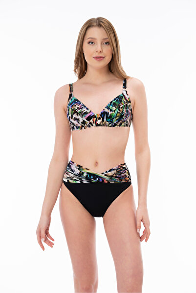 Sunsurf 2025 Kreasyonu Siyah, Renkli Desenli Bikini Takımı
