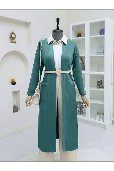 HİJABAYA Long Knitwear Cardigan with Pockets and Slits