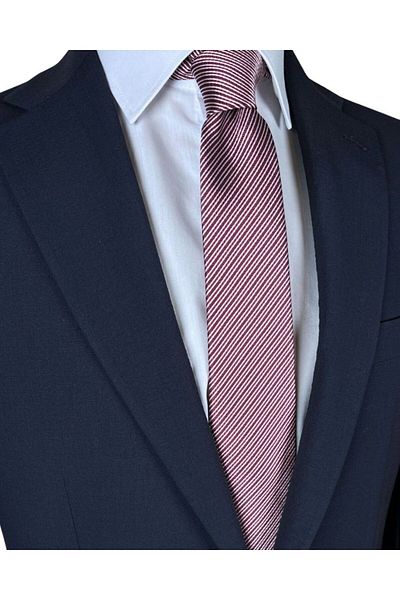 1001 Kravat 7 cm Wide Red Striped Thin Tie