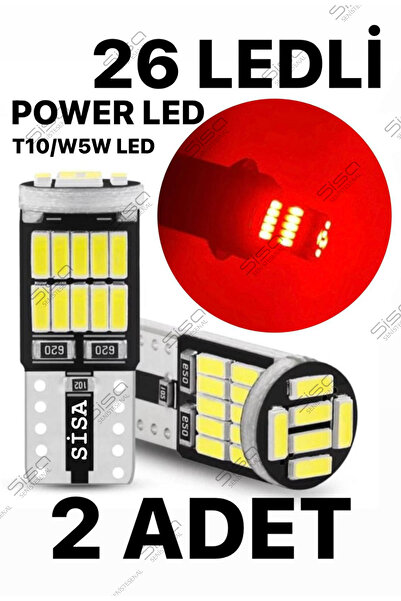 SİSA SENİSTESENAL T10 Led 26 Ledli W5w Canbus Metal Ultra Power Kırmızı Park Plaka Tavan Ampulü