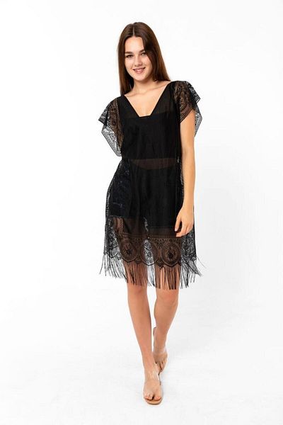 MARBERRY Black Mesh Women's Pareo Beach Dress