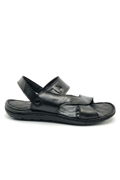 KCMN Soldier 1929 100% Genuine Leather Men's Full Orthopedic Slippers Black