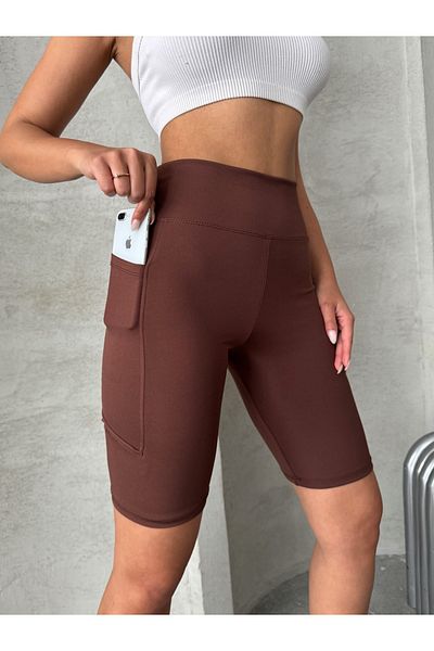 Nordmende Women's High Waist Gathering Pocket Shorts Sports Leggings
