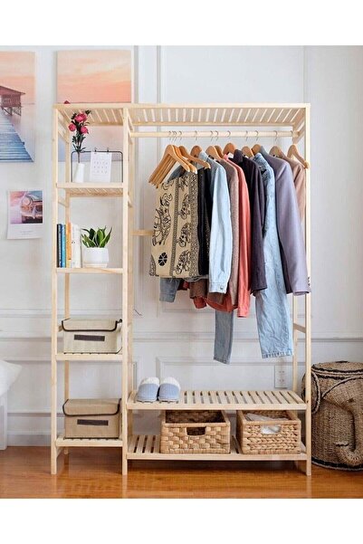 Tree World Ahşap Ahşap Ayaklı Askı Elbise Askısı Çok Amaçlı Dolap Gardırop 96...