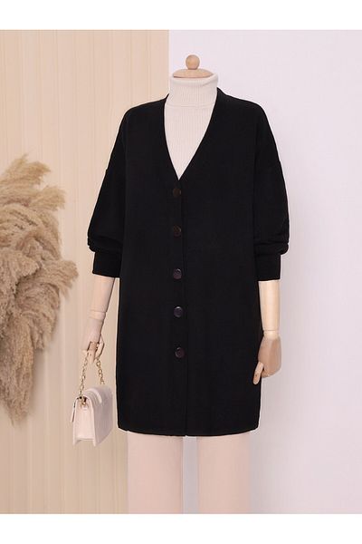 HİJABAYA Buttoned Winter Hijab Knitwear Cardigan