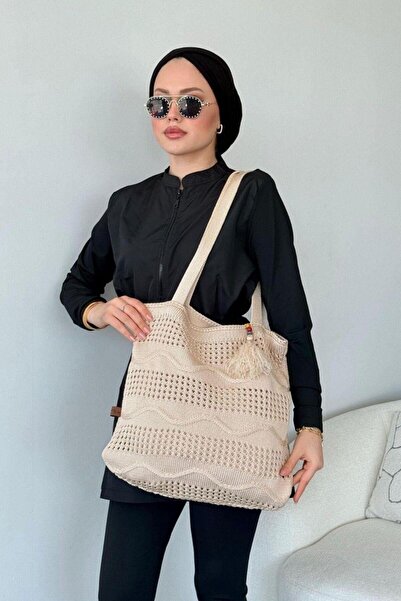 Şulemoda Giyim Τσάντα κυματιστή ψάθινη μπεζ