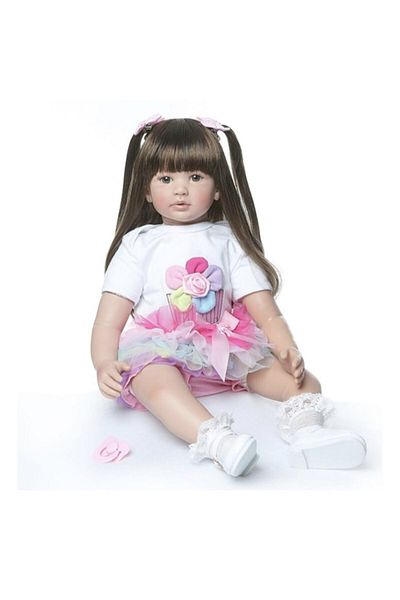 OEM Păpușă realistă cu păr lung și împletituri, 60 cm, acrilic/bumbac, Mbong®, roz/alb