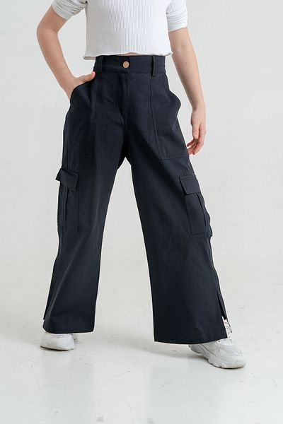 GİYİCEM TEKSTİL Girl's Slit Cargo Linen Trousers 2547