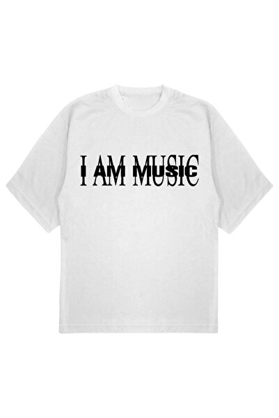 SVART WEAR تي شيرت مطبوع عليه أنا موسيقى تي شيرت كبير الحجم