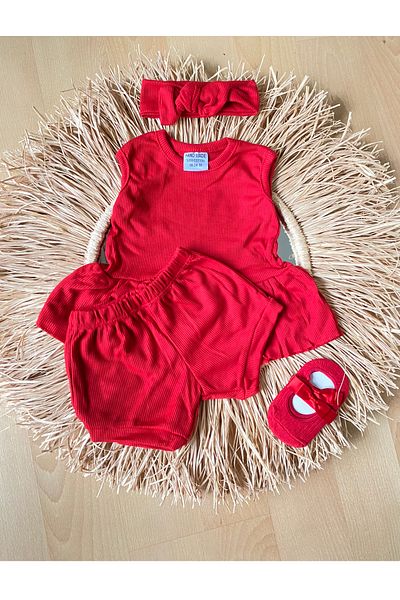 EBRU ÖZÖRGÜCÜ Girl Shorts Blouse Bandana and Ballerina Socks Set
