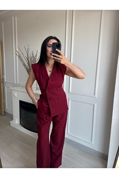 MSY Women's Burgundy Vest Pant Suit