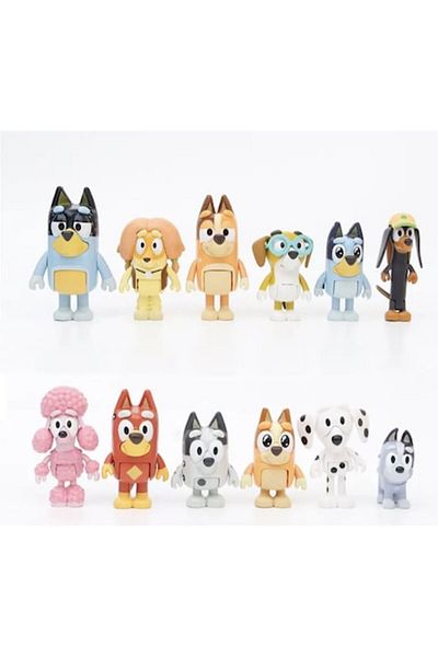 bluey Set 12 figurine Bluey Family, Family and Friends, Mbong®, 6-8 cm