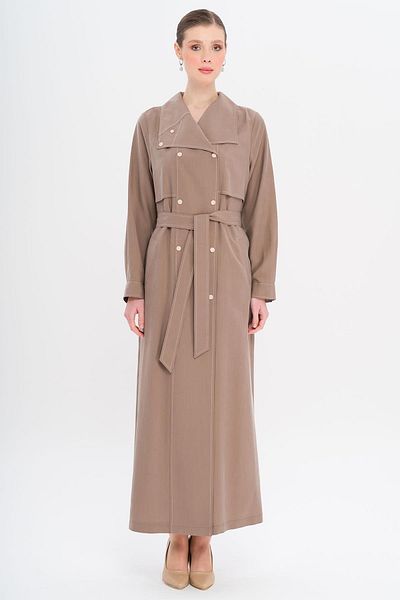 Olcay Handkerchief Collar Cape and Snap Detailed Unlined Modal Cap A.Brown 6729