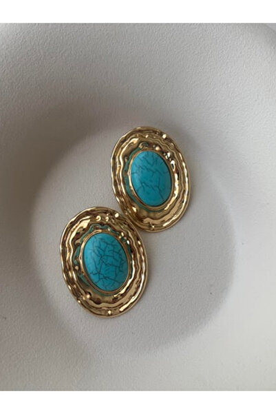 BessyJewelry Firuze Taşlı Çelik Küpe