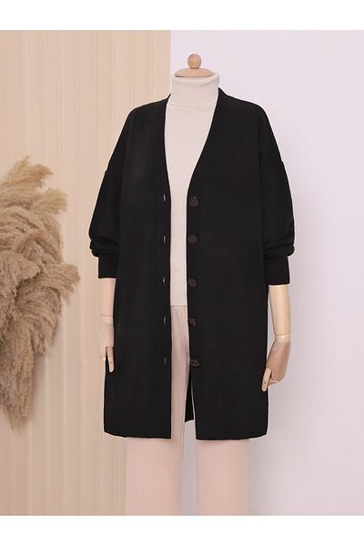 HİJABAYA Buttoned Winter Hijab Knitwear Cardigan
