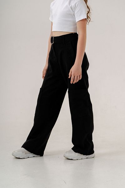 GİYİCEM Girl's Side Pocket Belted Linen Trousers 2551