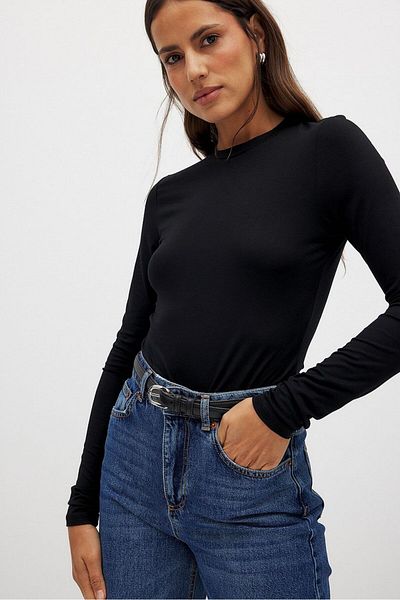 CHEISU Μαύρο μακρυμάνικο Ribana Γυναικείο T-shirt Body - Crew Neck