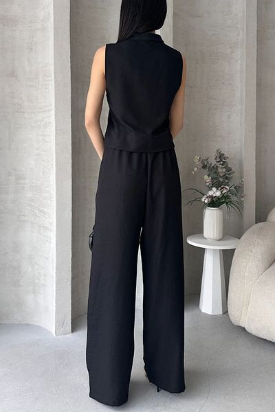 DENİKK S1008 Aerobin Linen Judge Collar Accessory Blouse and Pants Bottom Top Women's Two-Piece Suit