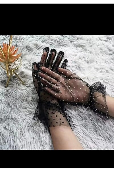DRK ONLİNE Eldiven Nokta Baskı Siyahtül Ince Eldiven Kulübü Balo Parti Dans