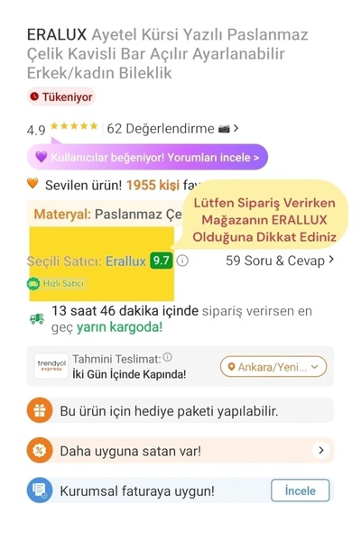 ERALUX Ayetel Kürsi Yazılı Siyah Paslanmaz Çelik Ayarlanabilir Erkek/kadın Bileklik