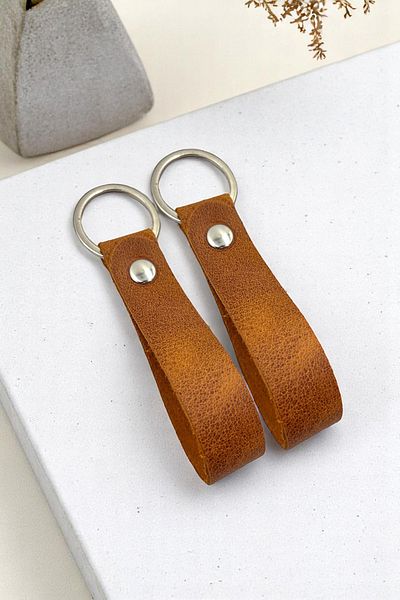 pepuza 2 Pack Genuine Leather Root Series Keychain Camel