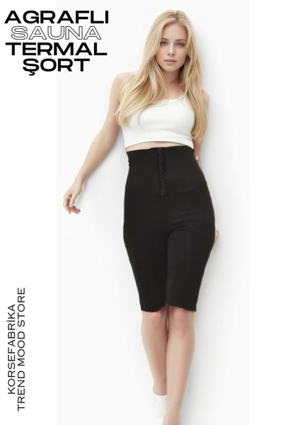 korsefabrika trend mood store 3 KADEME AGRAFLI ZAYIFLATAN-İNCELTİCİ SAUNA TERMAL UZUN ŞORT