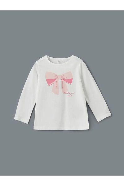 LC Waikiki Lcw Baby White Crew Neck Printed Girls' Pajamas Suit 2-Piece