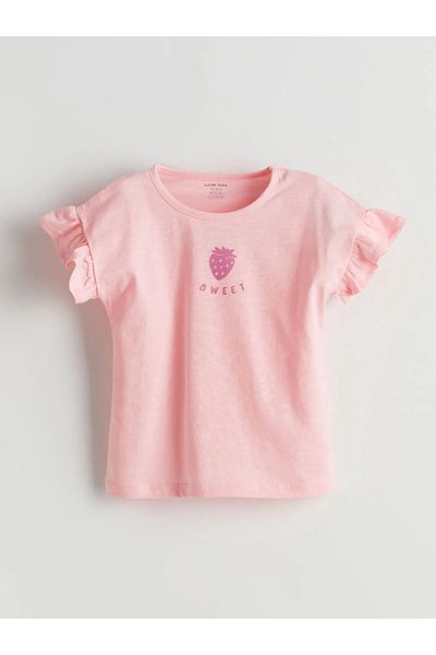 LC Waikiki Lcw Baby Pink Crew Neck Baby Girl Pajama Set with Shorts