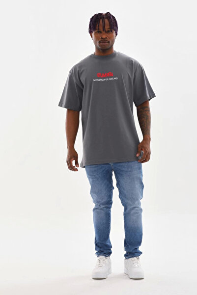 velmorafashion Unisex εμπριμέ μπλουζάκι Oversize - Καπνιστό