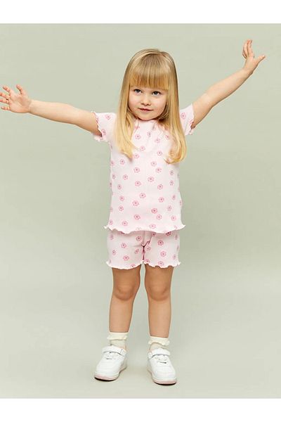 LC Waikiki Lcw Baby Pink Crew Neck Baby Girl Pajama Set with Shorts