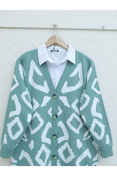 HİJABAYA Buttoned Patterned V-Neck Knitwear Cardigan