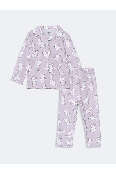 LC Waikiki Lcw Baby Lilac Shirt Collar Baby Girl Pajamas Set