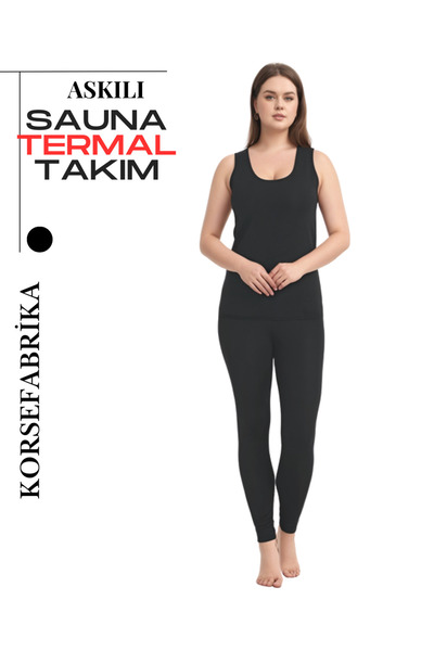 KORSEFABRİKA Sauna Leggings Kit - Sweat-Inducing and Flattering High Waist Grafic Tank Top and Thermal