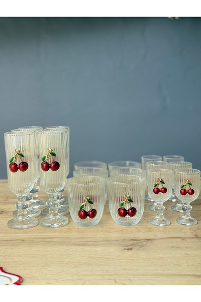 Hediye Köşkü 24 parça Kirazlı Su Bardak Seti