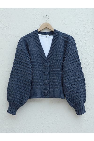 HİJABAYA Embossed Braided Buttoned Knitwear Cardigan