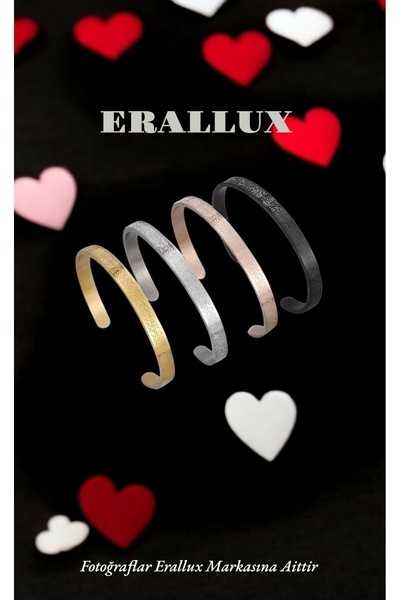 ERALUX Ayetel Kürsi Yazılı Siyah Paslanmaz Çelik Ayarlanabilir Erkek/kadın Bileklik