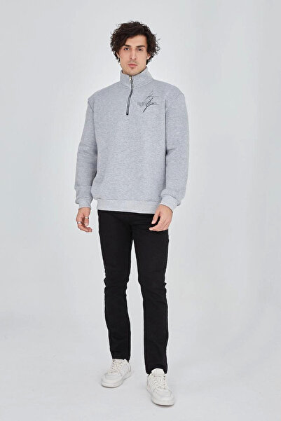 velmorafashion Velmora Premium Half Zip Printed Sweat - Gray -