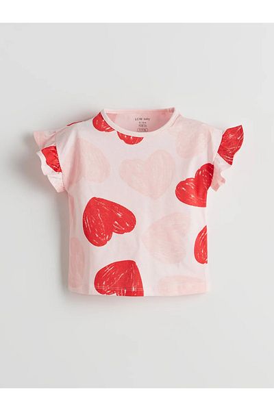 LC Waikiki Lcw Baby Pink Heart Printed Baby Girl Shorts Pajama Set