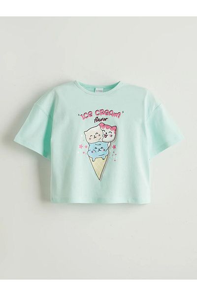 LC Waikiki Set de pijamale pentru fete cu imprimeu albastru LCW Kids cu pantaloni scurți