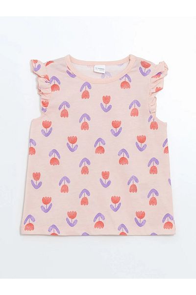 LC Waikiki LCW Kids Pink Floral Girl's Pijama Set cu pantaloni scurți